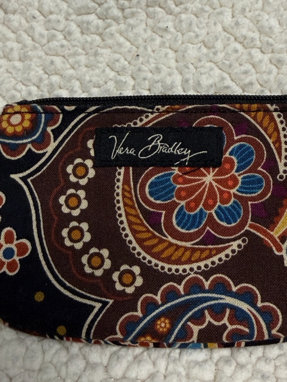 VERA BRADLEY KENSINGTON ZIP TOP ID CARD KEY HOLDER BROWN PAISLEY DESIGN - Picture 3 of 5